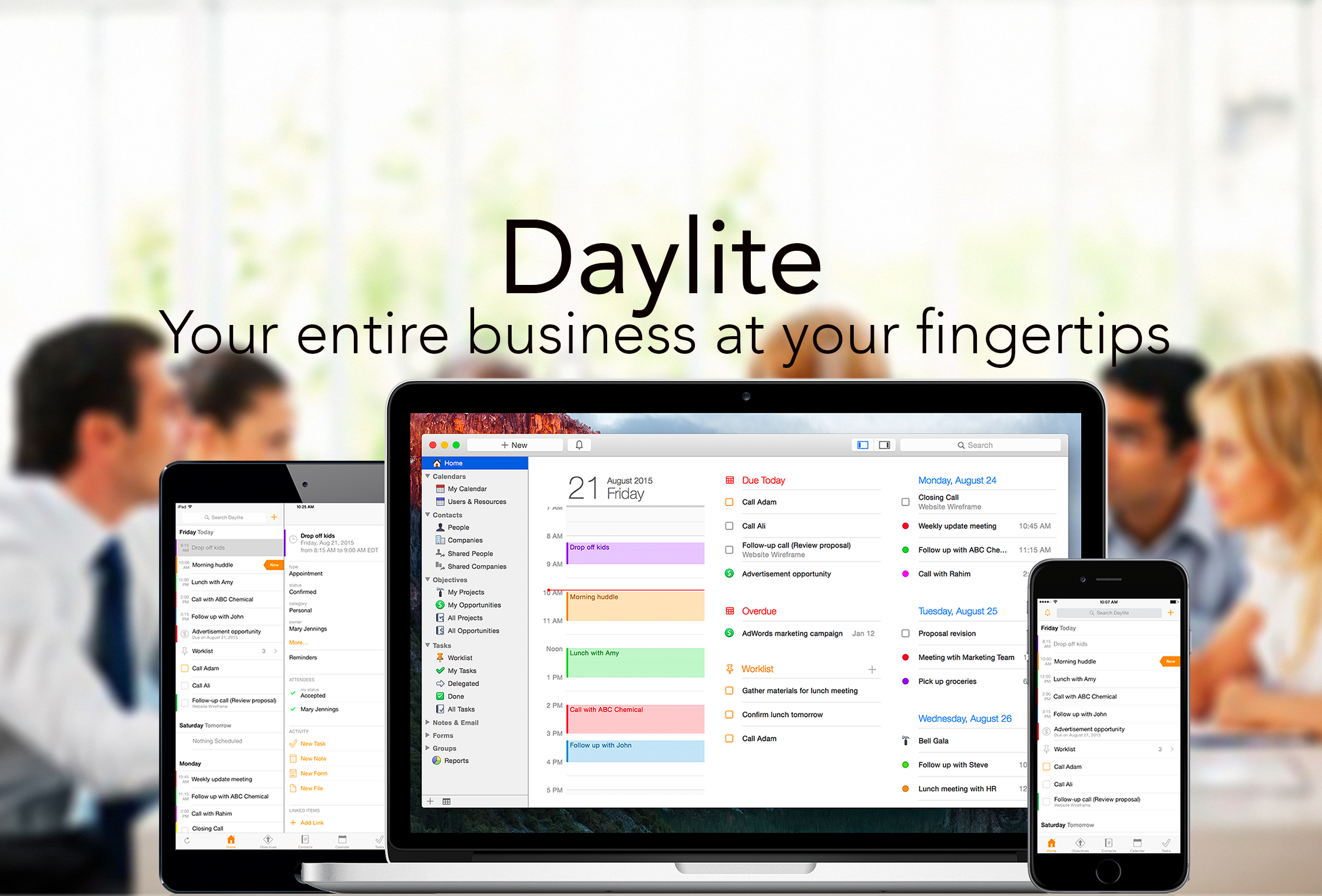 Erleben Sie mit Daylite für Mac die beste Projektverwaltung, CRM-Tools und vollständig verknüpfte Kontakte, Termine, Aufgaben und Email Integration.